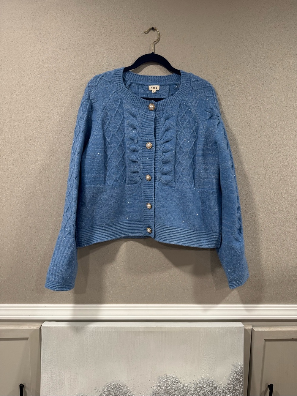 POL Sparkle Chunky Knit Blue Cardigan - Picture 3 of 7